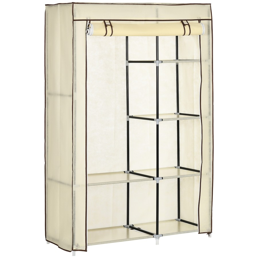 Click to view product details and reviews for Homcom Fabric Wardrobe Portable Wardrobe With 6 Shelves 1 Hanging Rail Foldable Closets 103 X 43 X 1625 Cm Cream White.