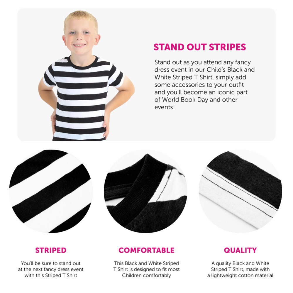 Childs Black and White Striped Short Sleeve Top