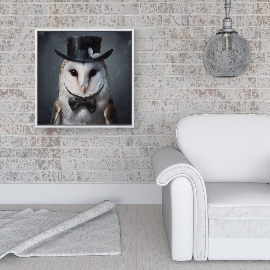Click to view product details and reviews for Owl In A Top Hat Framed Canvas 16 X 16 White.