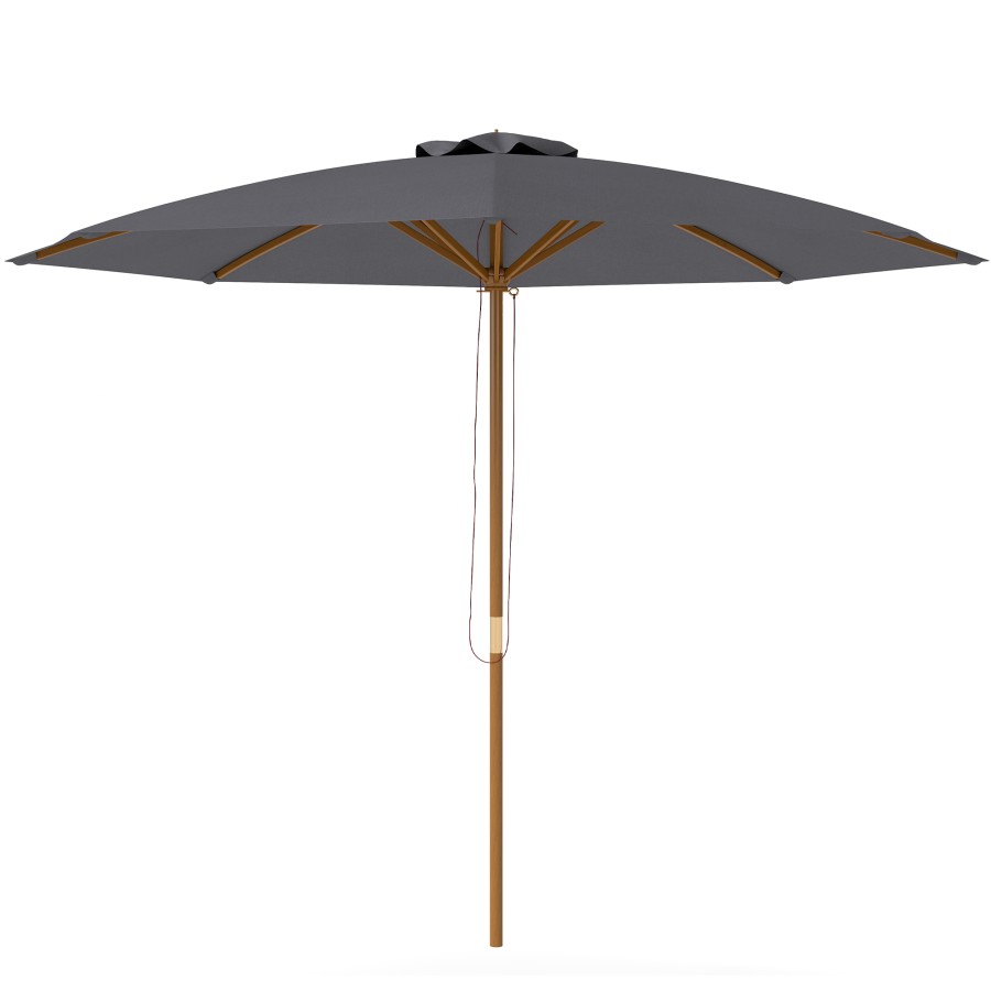 Outsunny 3m Garden Parasol Pulley Operated Patio Umbrella Wooden Parasol Table Market Umbrella With Rope Pulley Mechanism And 8 Ribs Dark Grey