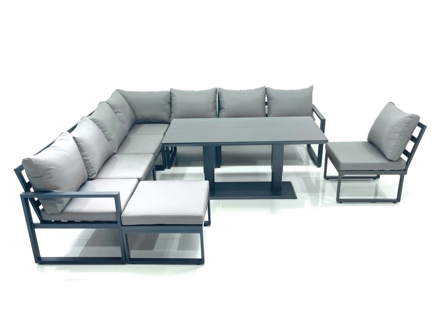Click to view product details and reviews for Fimous 9 Seater Outdoor Aluminum Garden Furniture Set Corner Sofa Big Footstool Rising Lifting Dining Table Sets Dark Grey.