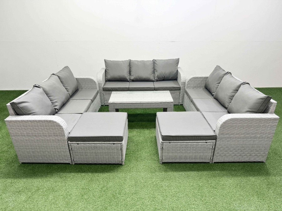 Click to view product details and reviews for Fimous Pe Rattan Lounge Sofa Set 11 Seater Outdoor Garden Furniture Set With Oblong Coffee Table 3 Seater Sofa 2 Big Footstools Light Grey. Click to view product details and reviews for Fimous Pe Rattan Lounge Sofa Set 11 Seater Outdoor Garden Furniture Set With Oblong Coffee Table 3 Seater Sofa 2 Big Footstools Light Grey.