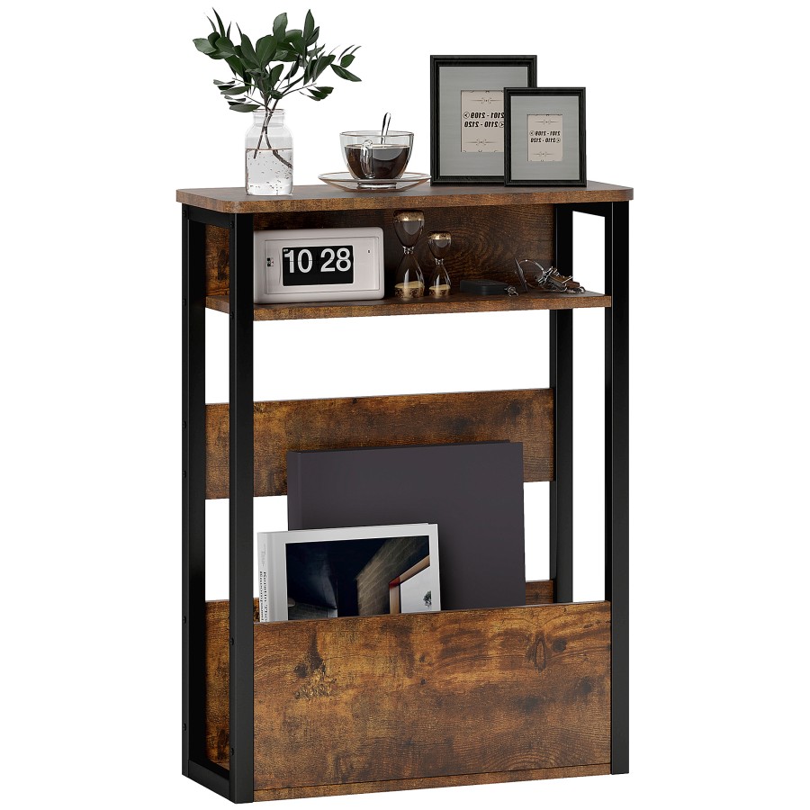 Click to view product details and reviews for Homcom Side Table Narrow Bedside Table With 2 Storage Shelves Industrial Sofa End Table With Metal Frame For Living Room Bedroom Rustic Brown.