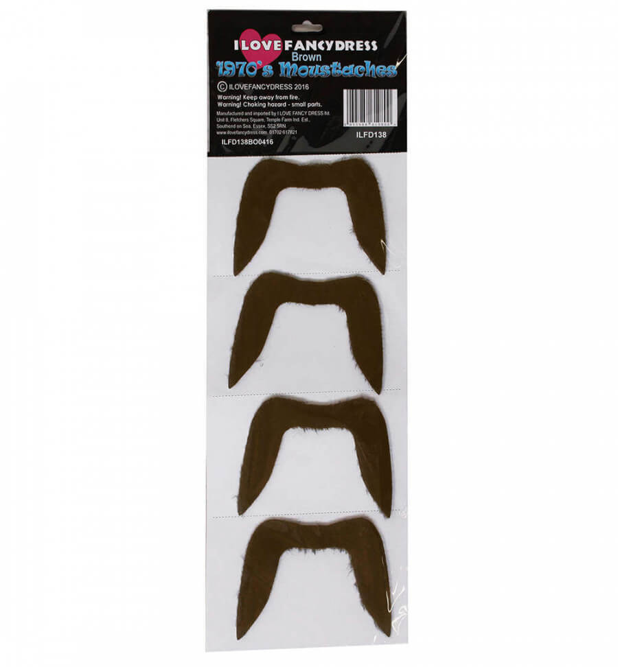 1970s Stick on Tash (4 Pack) - Brown