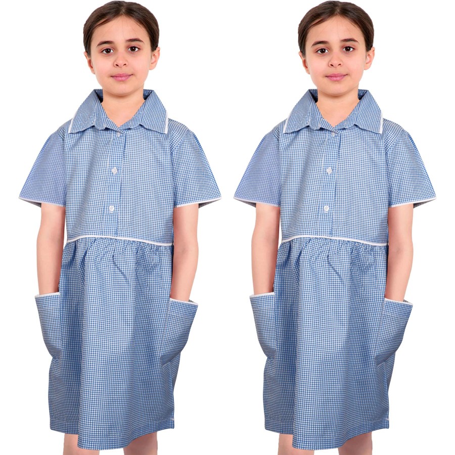 Click to view product details and reviews for Kids Girls Pack Of 2 Uniform School Dress Gingham Dress With Matching Scrunchies 13 14 Years Blue.