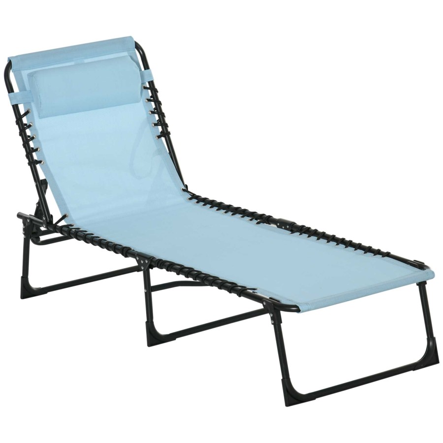 Click to view product details and reviews for Outsunny Foldable Sun Lounger Outdoor 4 Level Adjustable Backrest Reclining Chaise Chair Steel Frame Recliner Chair For Camping Hiking Baby Blue.