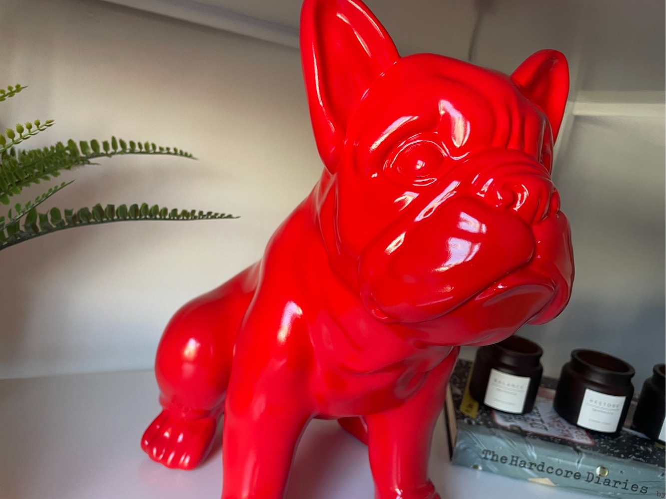 Red Graffiti Handpainted Custom Painted British Bulldog Dog Sculpture Ornament Large Art Piece Dog Statue Indoor Garden Resin