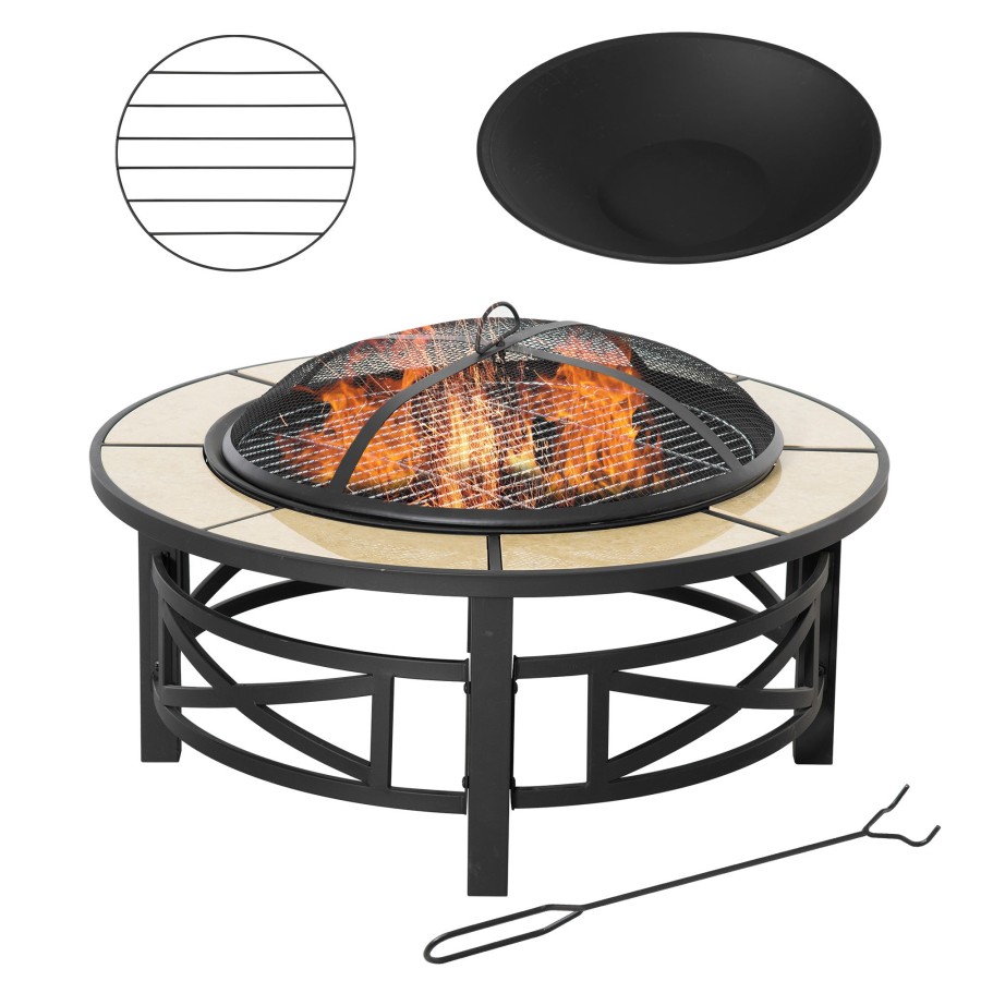Click to view product details and reviews for Outsunny Outdoor Fire Pit Firepit Bowl With Grill Spark Mesh And Fire Poker.