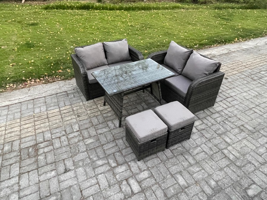 Click to view product details and reviews for Fimous Outdoor Garden Furniture Sets 5 Pieces Wicker Rattan Furniture Sofa Sets With Rectangular Dining Table Love Sofa 2 Small Footstool.