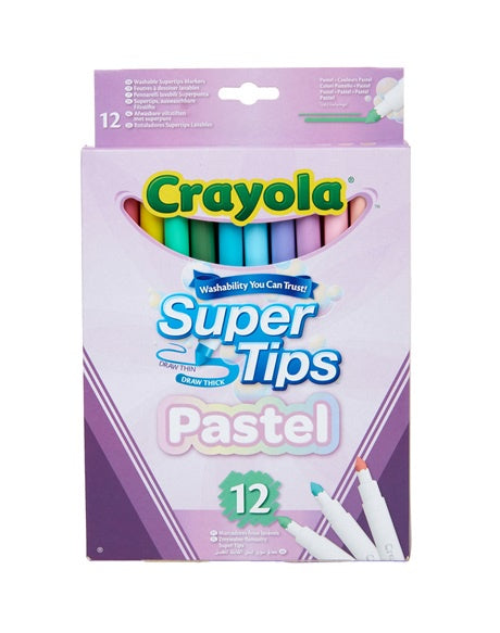 12 Crayola Washable Super Tips felt pen markers - Pastel Edition