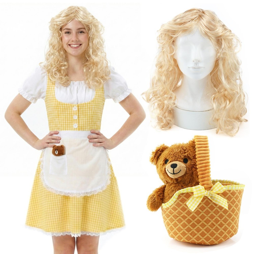 Click to view product details and reviews for Ladies Goldilocks Costume 4 Pcs Dress Wig Soft Basket Bear Large.