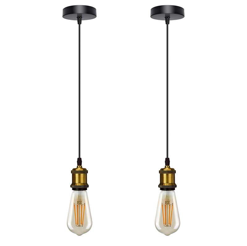 Coffire Vintage Industrial Style Yellow Brass Ceiling E27 Pendant Lamp Holder Fitting~4908 - 1M - 2Pack - With Bulb