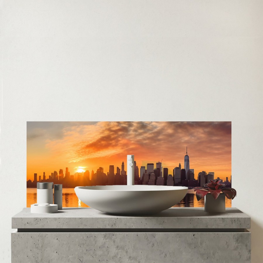 Click to view product details and reviews for New York At Sunrise Glass Bathroom Splashback.