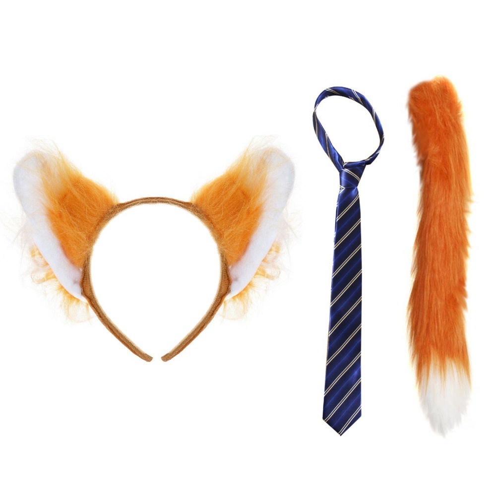 Nick Fox Costume | 3 Pcs | Ears, Tie & Thin Tail