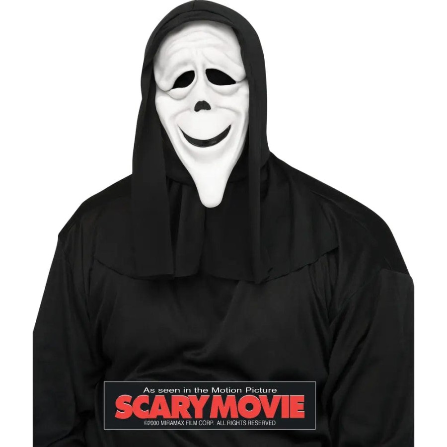 Scary Movie Stoned Spoof Mask with Black Shroud Fancy Dress
