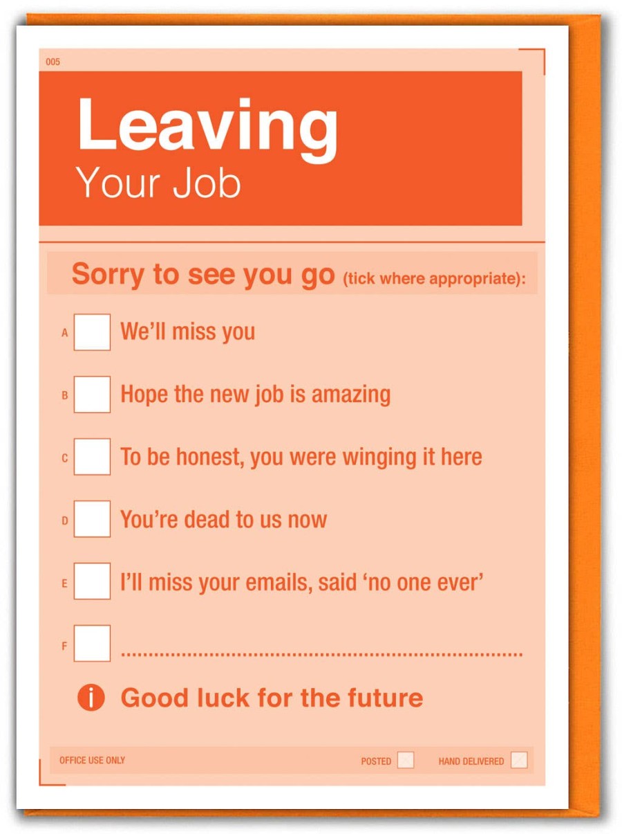 Click to view product details and reviews for Funny Leaving Card Tick Where Appropriate Form By Brainbox Candy.