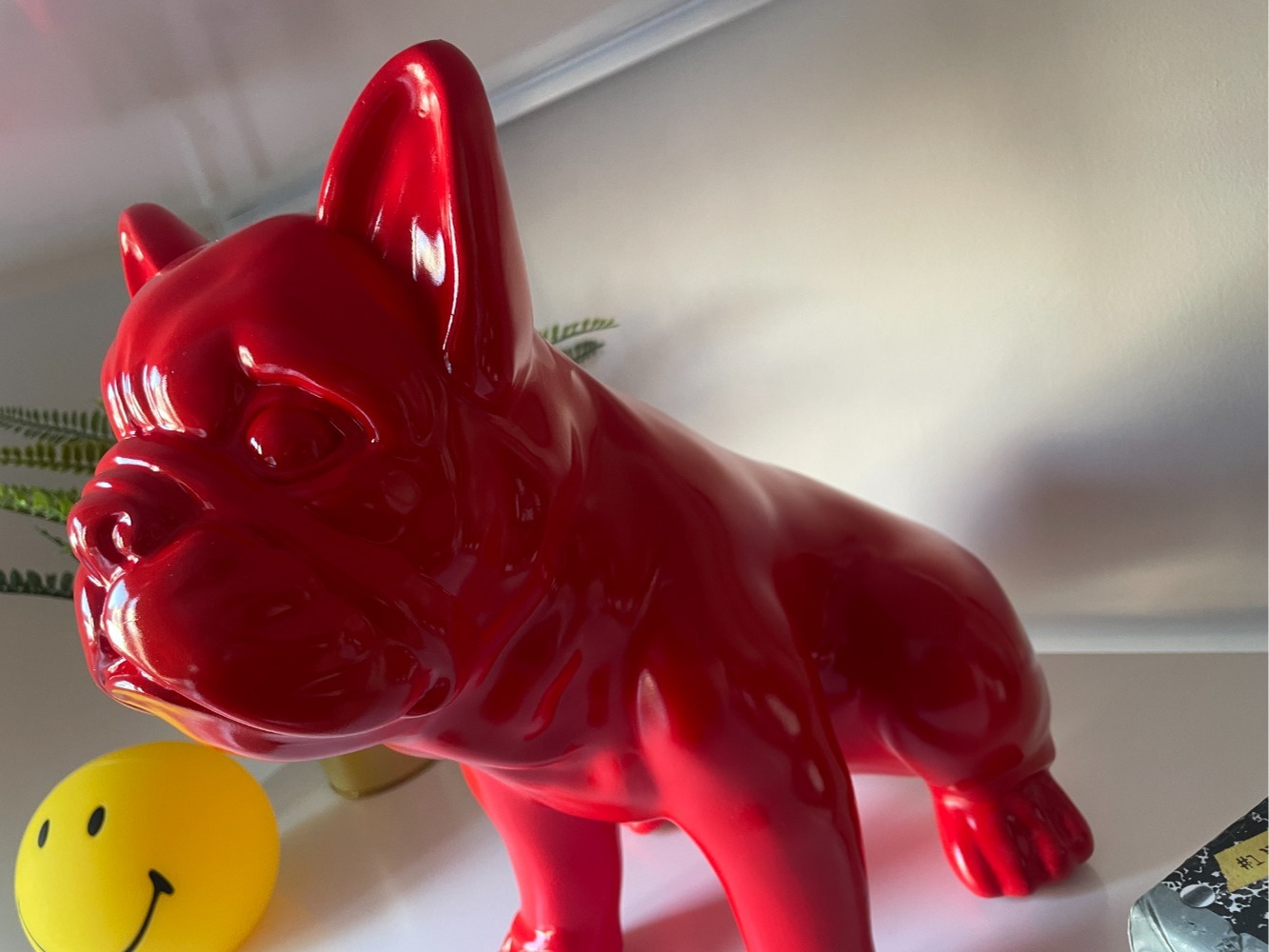 Red Graffiti Handpainted Custom Painted British Bulldog Dog Sculpture Ornament Large Art Piece Dog Statue Indoor Garden Resin