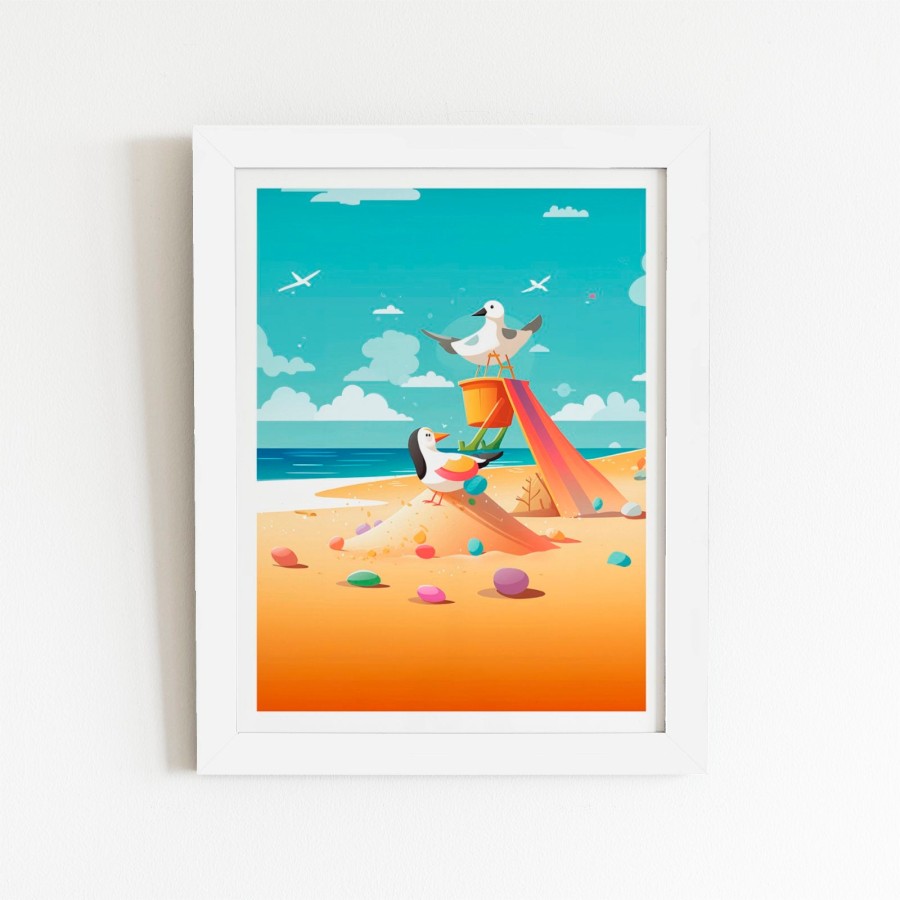 Click to view product details and reviews for Seagulls On A Beach Holiday Art Prints 24 X 36 White Frame.