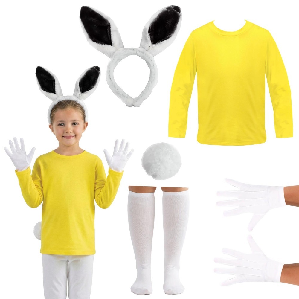 Kids Miffy Costume | 4 Pcs | Yellow T-shirt, Bunny Set. Gloves & Socks