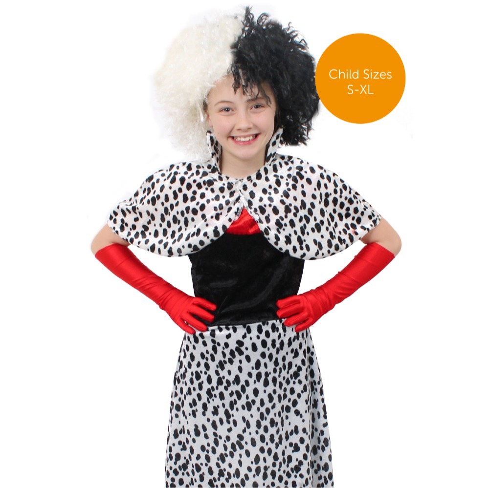 Child's Evil Dog Lady Costume - Gloves, Wig & Dalmatian Dog