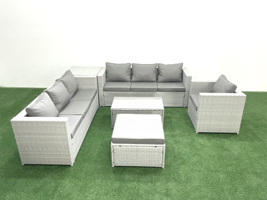Click to view product details and reviews for Fimous Wicker Pe Rattan Sofa Garden Furniture Set With Armchair Oblong Coffee Table Big Footstool Side Table Light Grey Mixed.