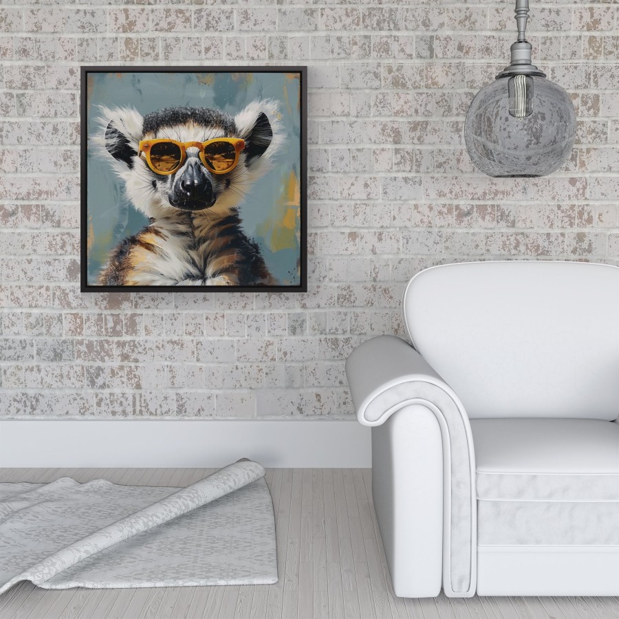 Click to view product details and reviews for Lemur In Glasses Framed Canvas 16 X 16 Black.