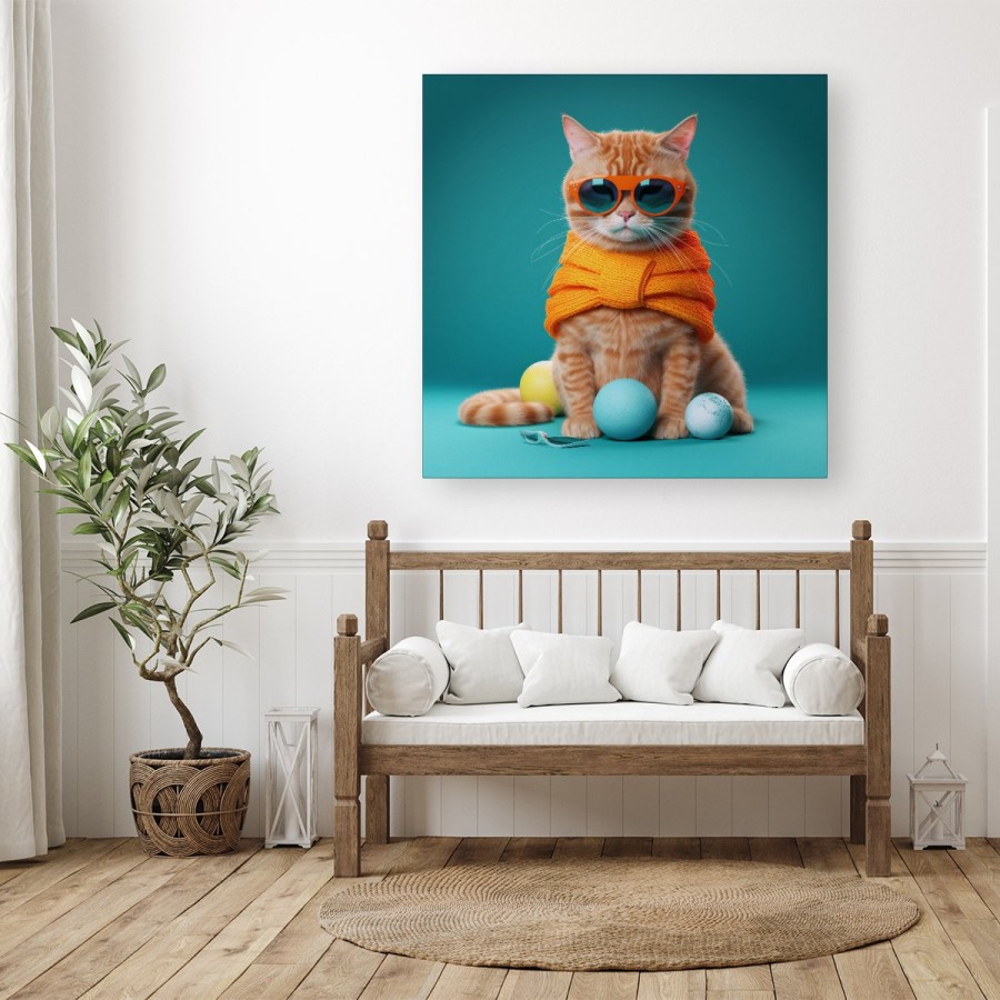 Click to view product details and reviews for Cat In Glasses With Balls Of Wool Canvas Large 30 X 30.