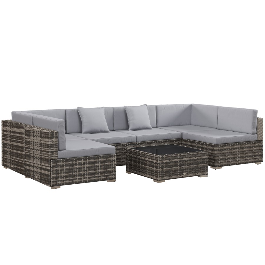 Click to view product details and reviews for Outsunny 7 Pieces Pe Rattan Garden Furniture Set With Thick Padded Cushion Patio Garden Corner Sofa Sets With Glass Coffee Table And Pillows Buckle.