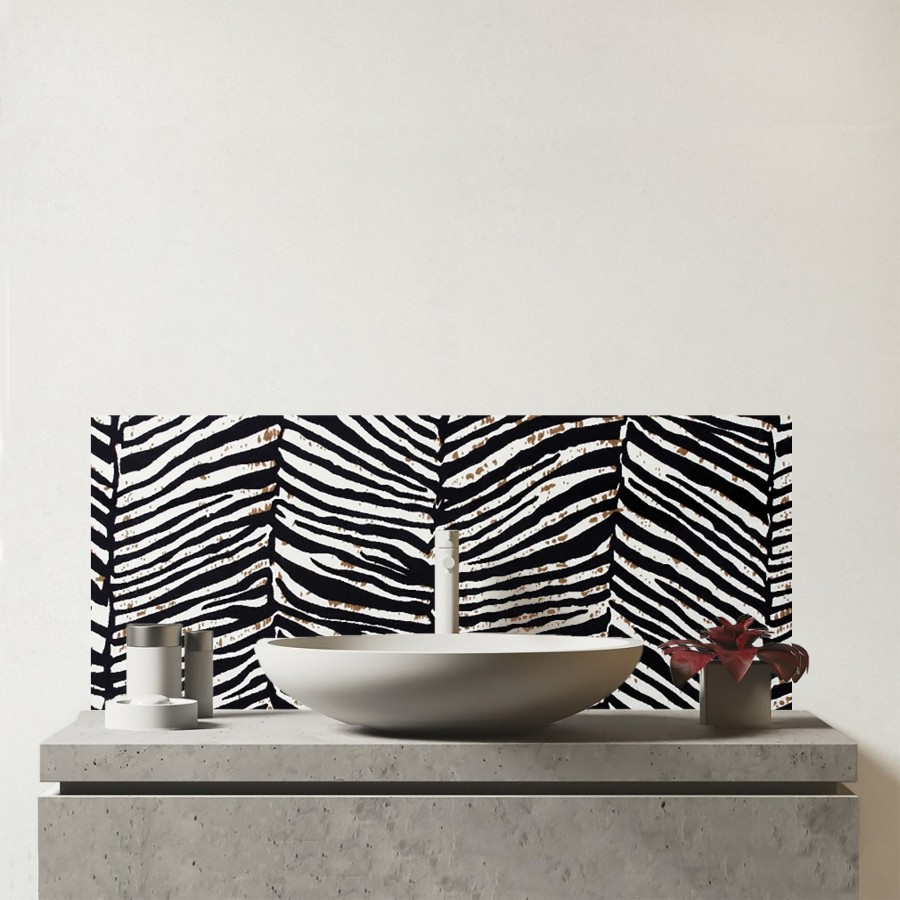 Click to view product details and reviews for Zebra Pattern Glass Bathroom Splashback.