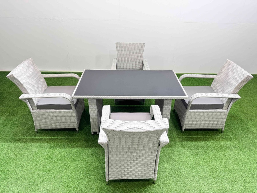 Click to view product details and reviews for Fimous Wicker Pe Rattan Garden Furniture Set Patio Outdoor 4 Chairs Plus Rectangular Dining Table Set Light Grey Mixed.