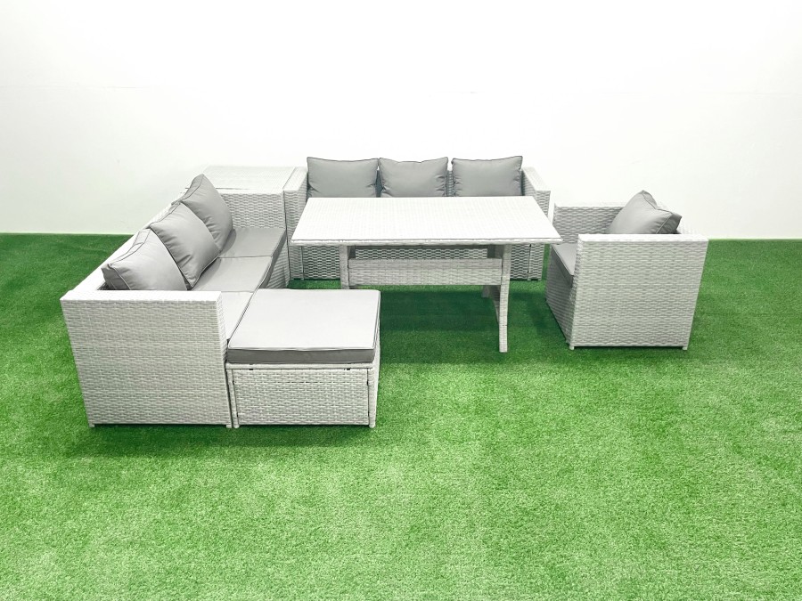 Click to view product details and reviews for Fimous 6 Pieces Outdoor Rattan Sofa Set With Cushions Patio Garden Furniture Sets With Armchair Dining Table Side Table Big Footstool.
