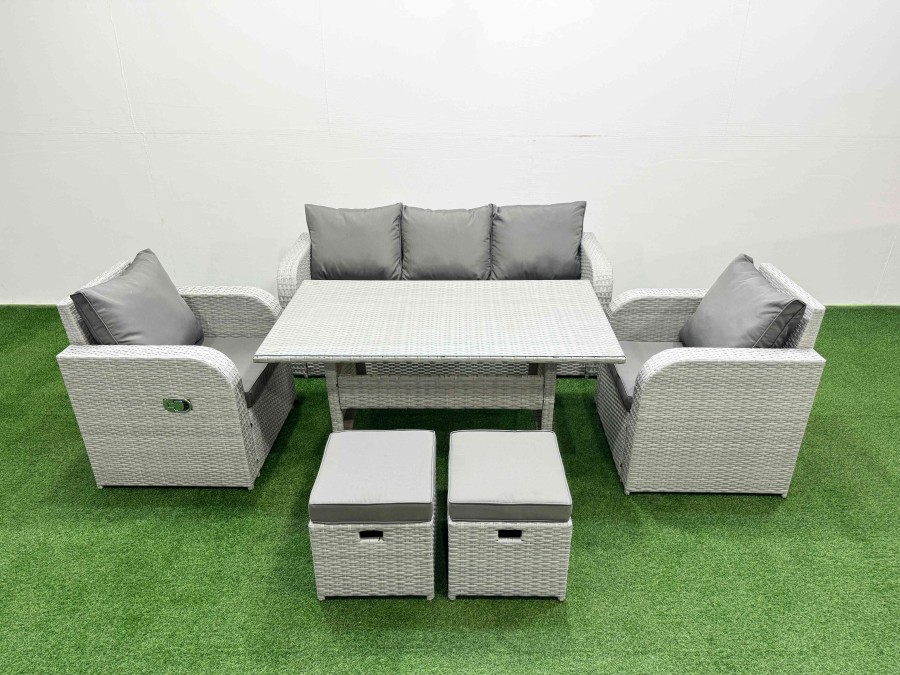 Click to view product details and reviews for Fimous Pe Rattan Garden Furniture Set Reclining Chair Sofa Lounge Sofa Set Rectangular Dining Table 2 Small Stools Light Grey. Click to view product details and reviews for Fimous Pe Rattan Garden Furniture Set Reclining Chair Sofa Lounge Sofa Set Rectangular Dining Table 2 Small Stools Light Grey.