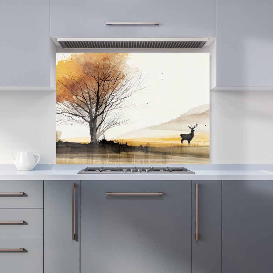 Click to view product details and reviews for Autumn Landscape Stag Watercolour Kitchen Splashback W900mm X H650mm.