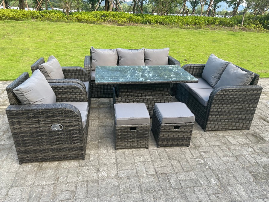 Click to view product details and reviews for Fimous Dark Mixed Grey Rattan Outdoor Garden Furniture Lifting Adjustable Dining Or Coffee Table Sets Love Sofa 3 Seater Sofa Small Footstools Reclini.