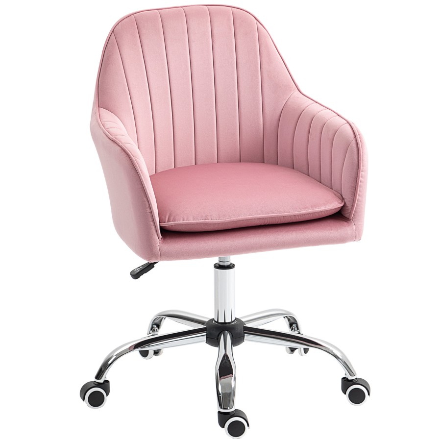 Click to view product details and reviews for Homcom Office Chair Swivel Desk Chair Velvet Feel Fabric Vanity Chair With Adjustable Height And Rolling Wheels For Home Work Study Dark Pink.