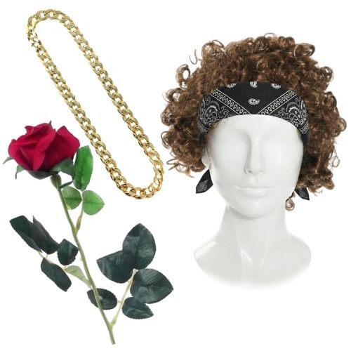 Click to view product details and reviews for Adults 24 Karat Pop Star Accessory Set 4 Pcs Brown Wig Banana Chain Rose.