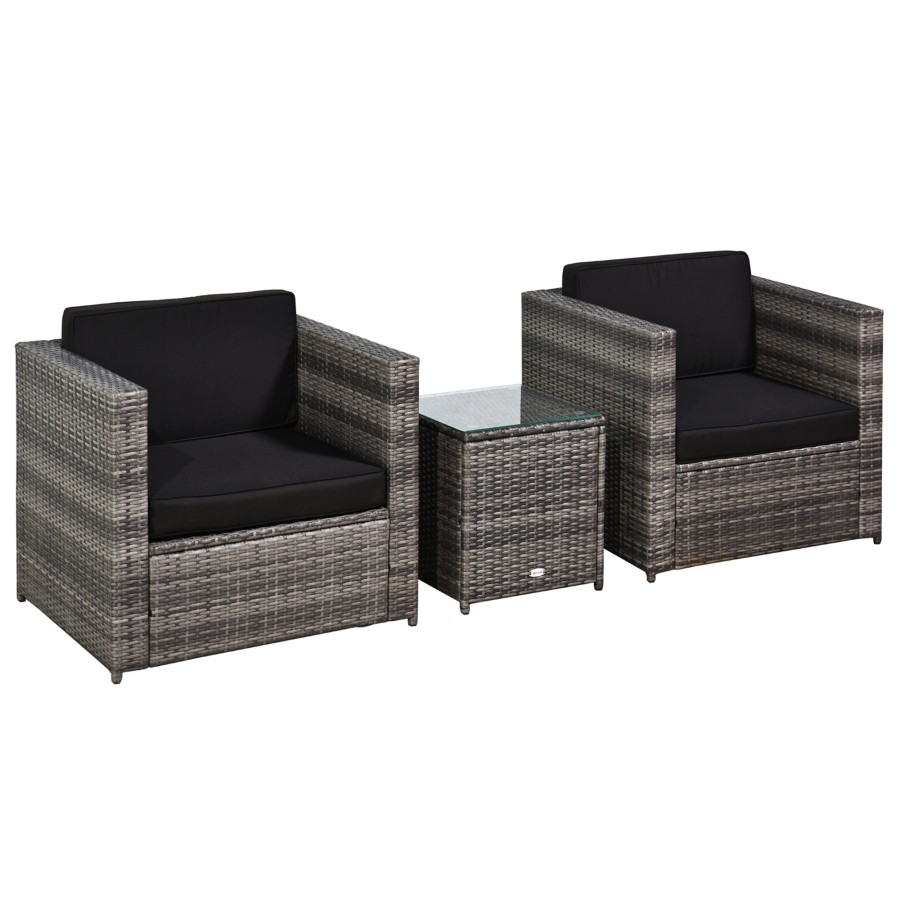 Click to view product details and reviews for Outsunny 3 Pieces Outdoor Pe Rattan Bistro Set With 10cm Cushions Patio Wicker Balcony Furniture Conservatory Sofa Table And Chairs Sets For Garden.