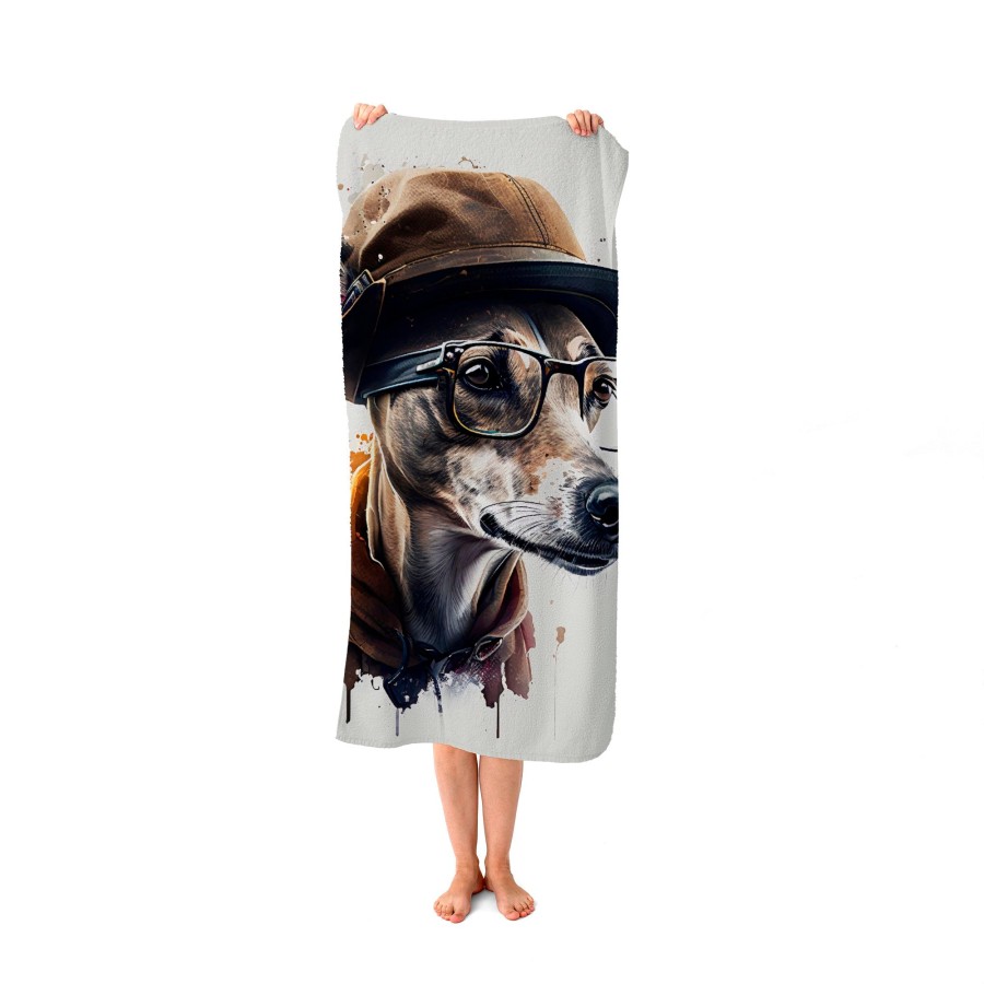 Click to view product details and reviews for Whippet Dog With Glasses Splashart Beach Towel.