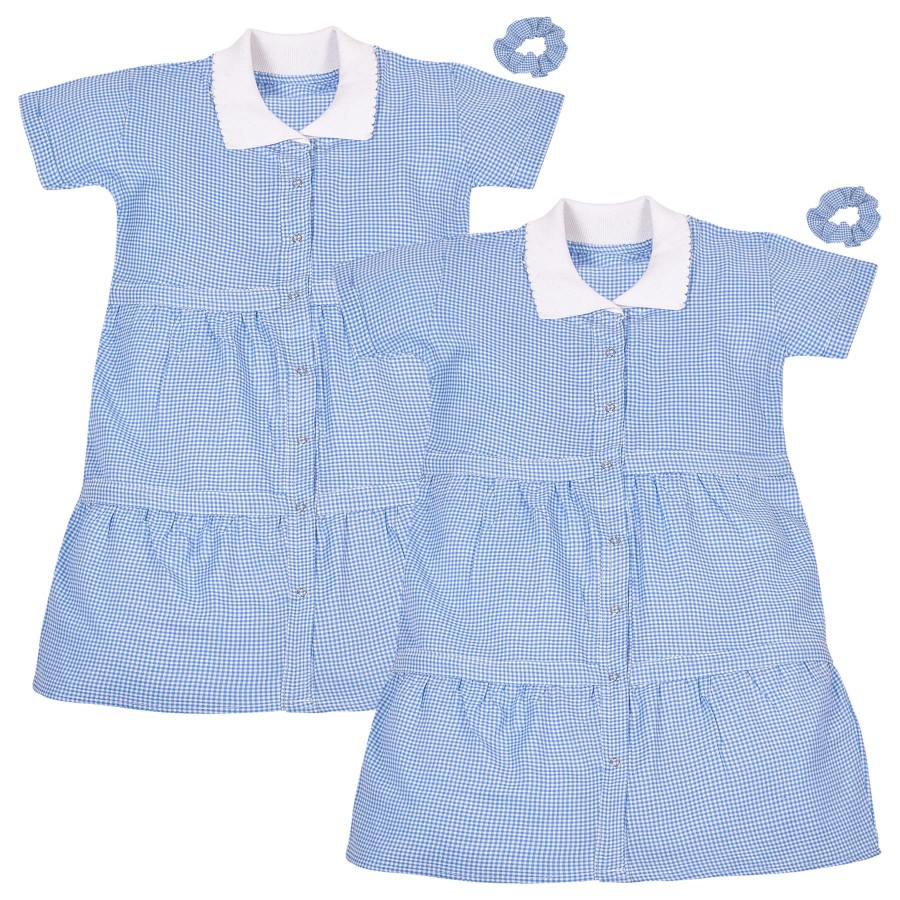 Click to view product details and reviews for Kids Girls 2 Pack Gingham School Dress Check Button Up Tiered Dresses With Scrunchies 11 12 Years Blue.