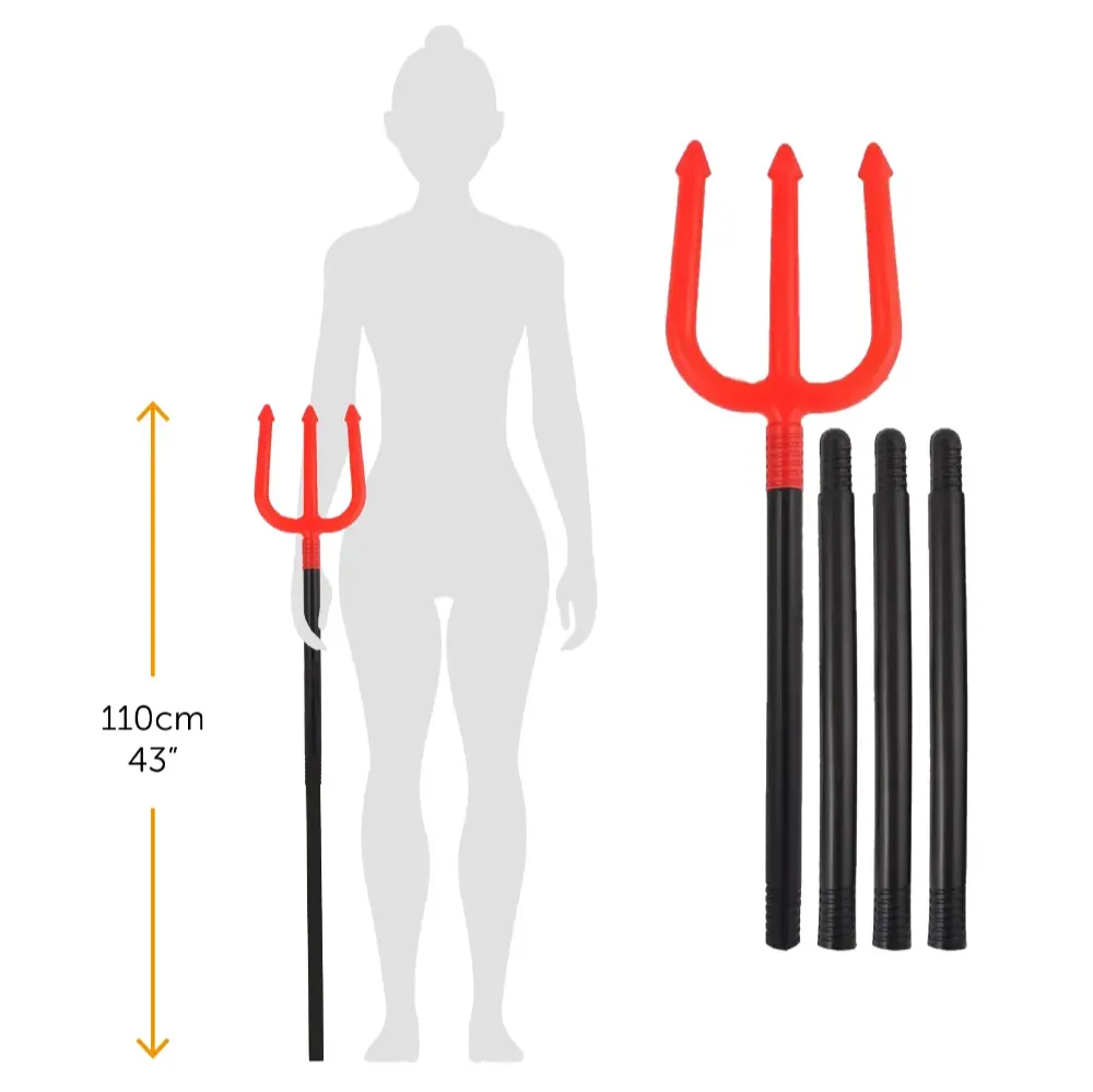 Adults Red Devil Costume | 4 Pcs | Cape, Headband, Fork & Face Paint