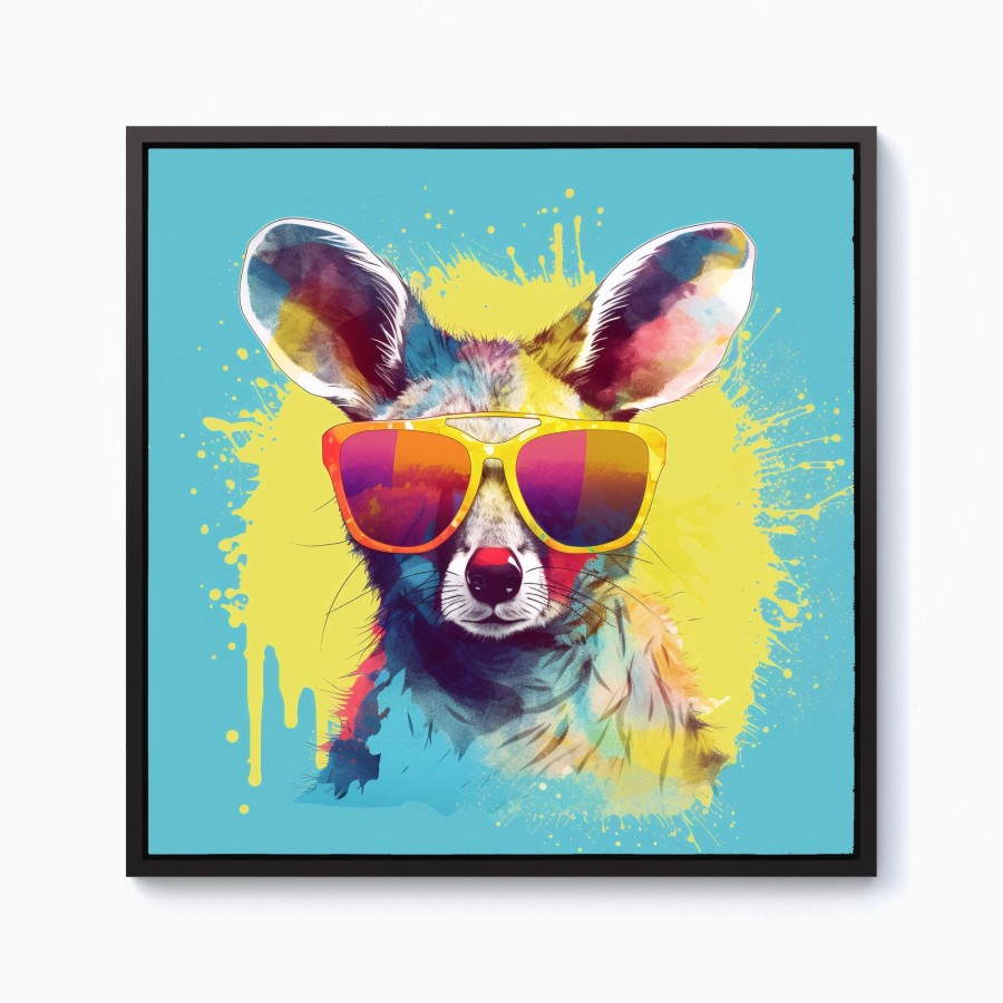 Click to view product details and reviews for Splashart Wallaby In Glasses Framed Canvas 10 X 10 Black.