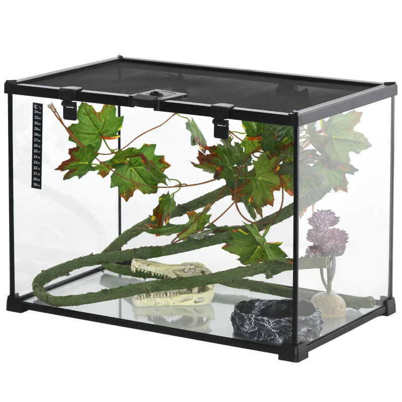 Click to view product details and reviews for Glass Reptile Terrarium With Decor Kit Breeding Tank With Thermometer For Small Animals 50 X 30 X 35cm Heated Black Pawhut.