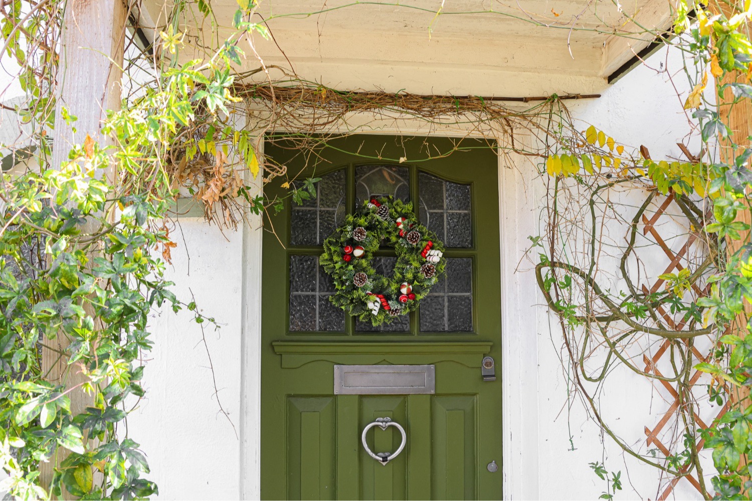18 Inch Christmas Wreath & Red Door Bow