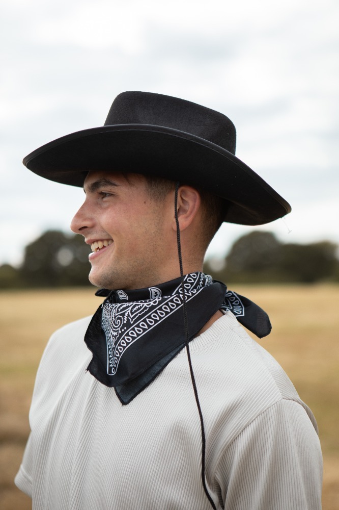 Black Star Studded Cowboy Hat and Black Bandana Set