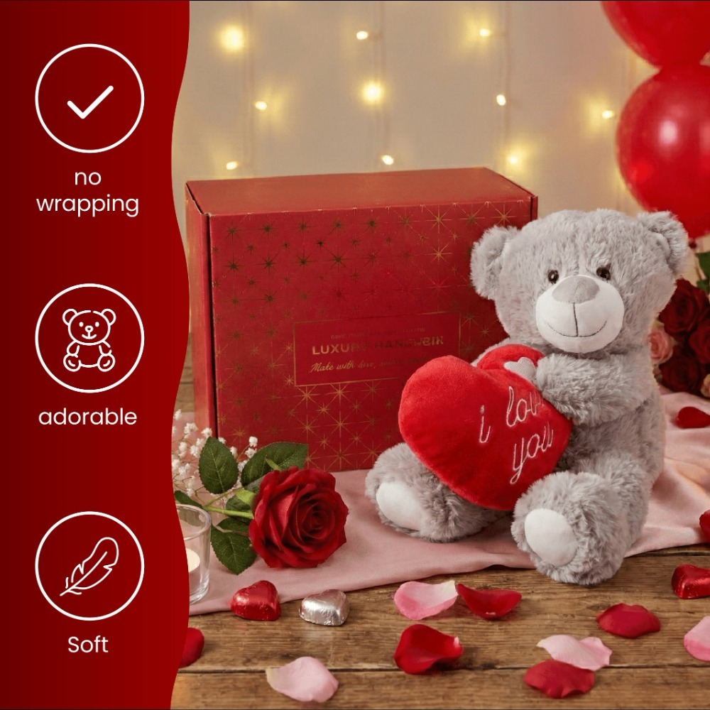 Valentines Day Hamper | 2 Pcs | Grey 'I Love you' Teddy & Rose
