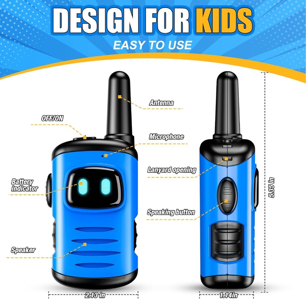 Blue Kids Walkie Talkies - Outdoor Adventure Toys for Ages 3-8, Lightweight