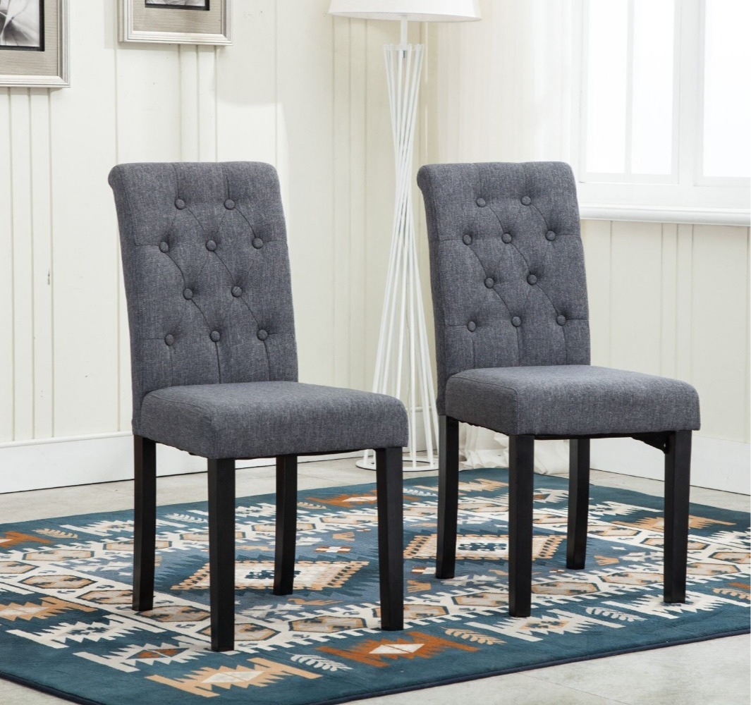 2x Lined Fabric Dining Chairs with Solid Wood Legs - Home or Restaurant