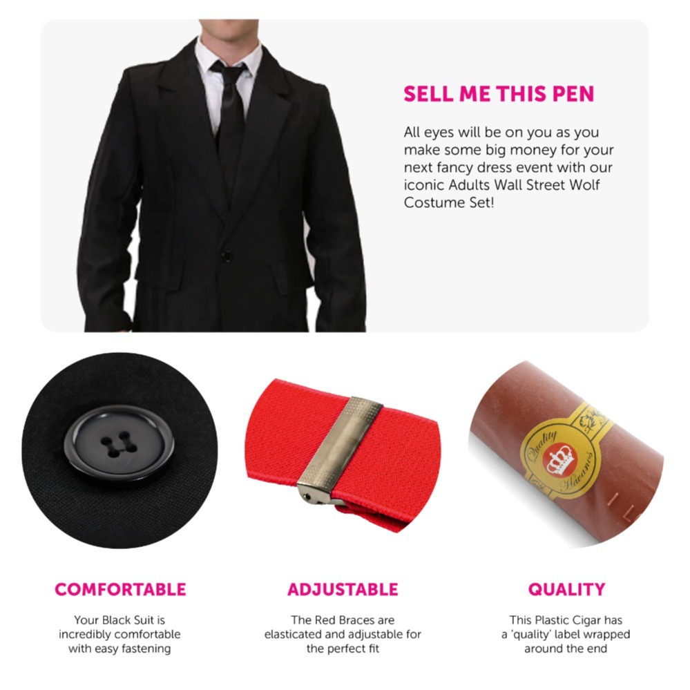 Adults Wall Street Wolf 5 Piece Costume Set