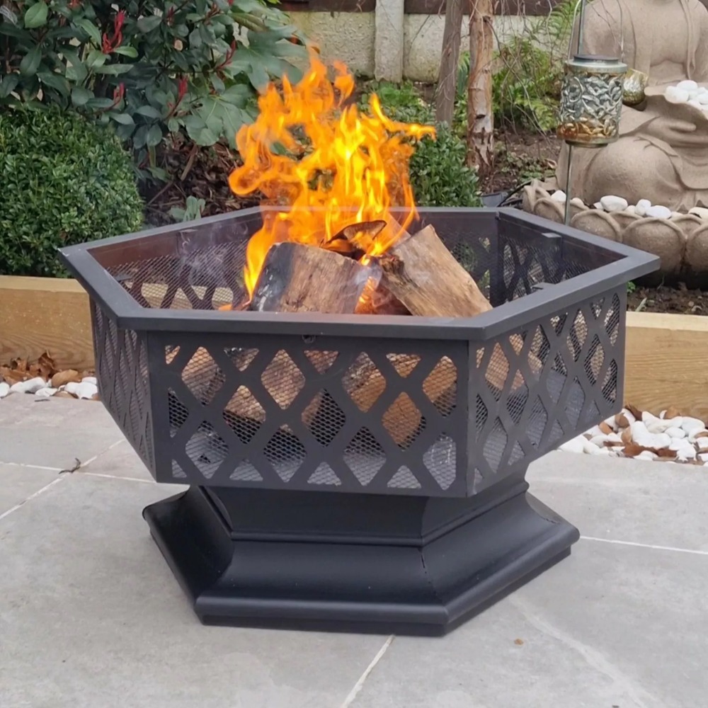 Deluxe Lattice Design Fire Pit with Lid & Poker – Outdoor Heater