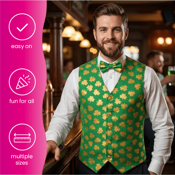 Irish Green Waistcoat & Shamrock Bow Tie